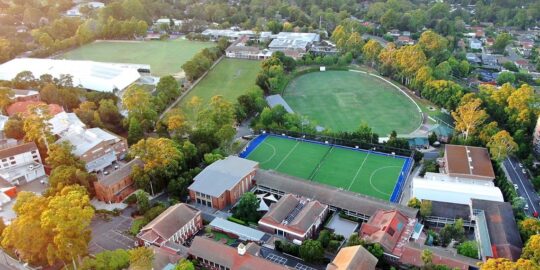 Aerial view of the Barker College campus in New South Wales, Australia