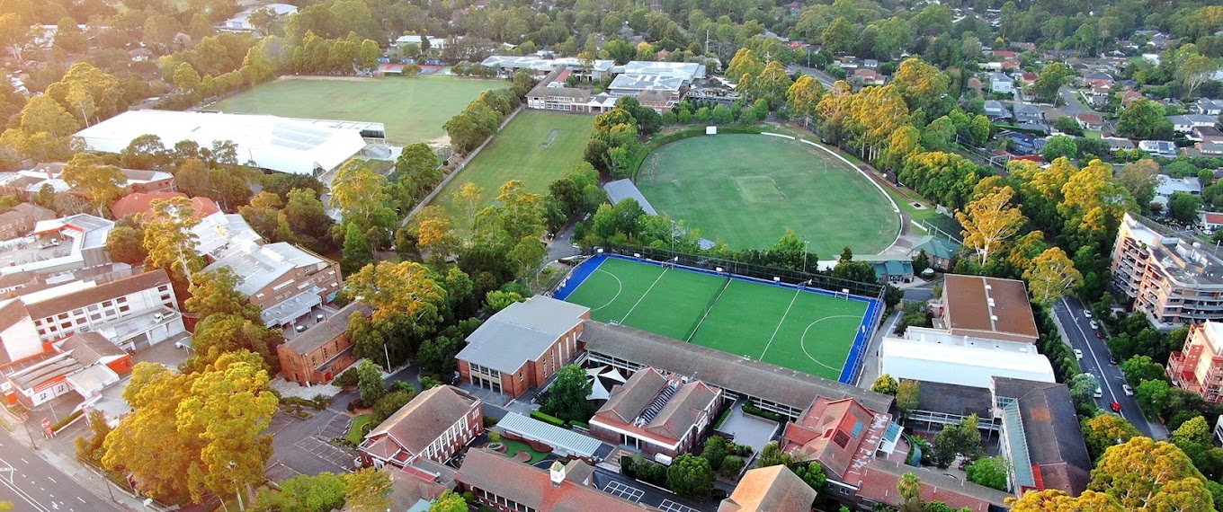 Aerial view of the Barker College campus in New South Wales, Australia