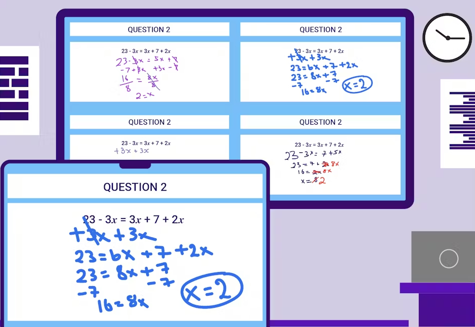 Graphic showing students screenshot of a math problem a teacher has displayed on the screen