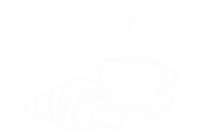 breakfastwh Line drawing of a cup of hot coffee on a saucer with a croissant