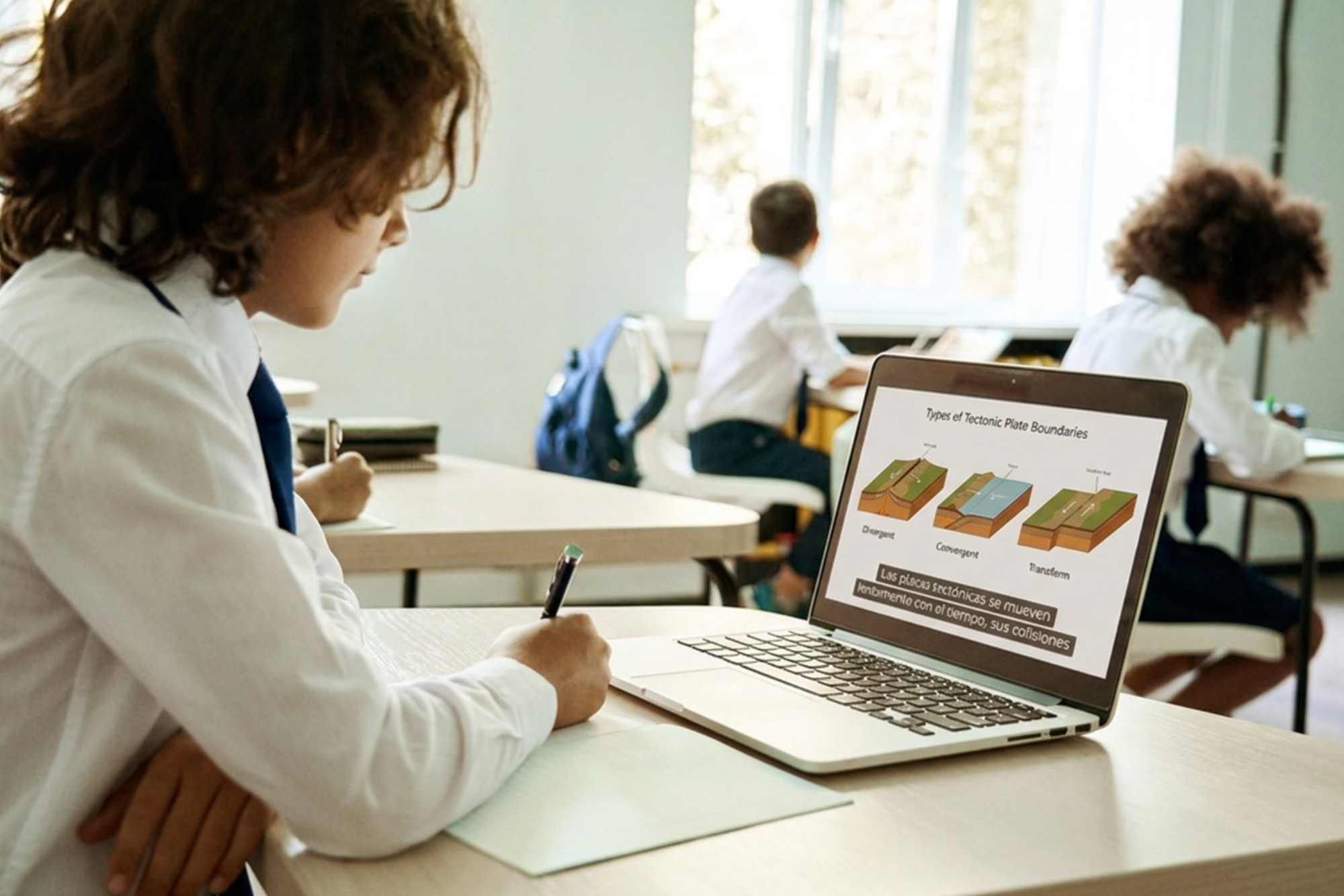 School children in the UK watching real time live captions in the language of their choice on their laptop